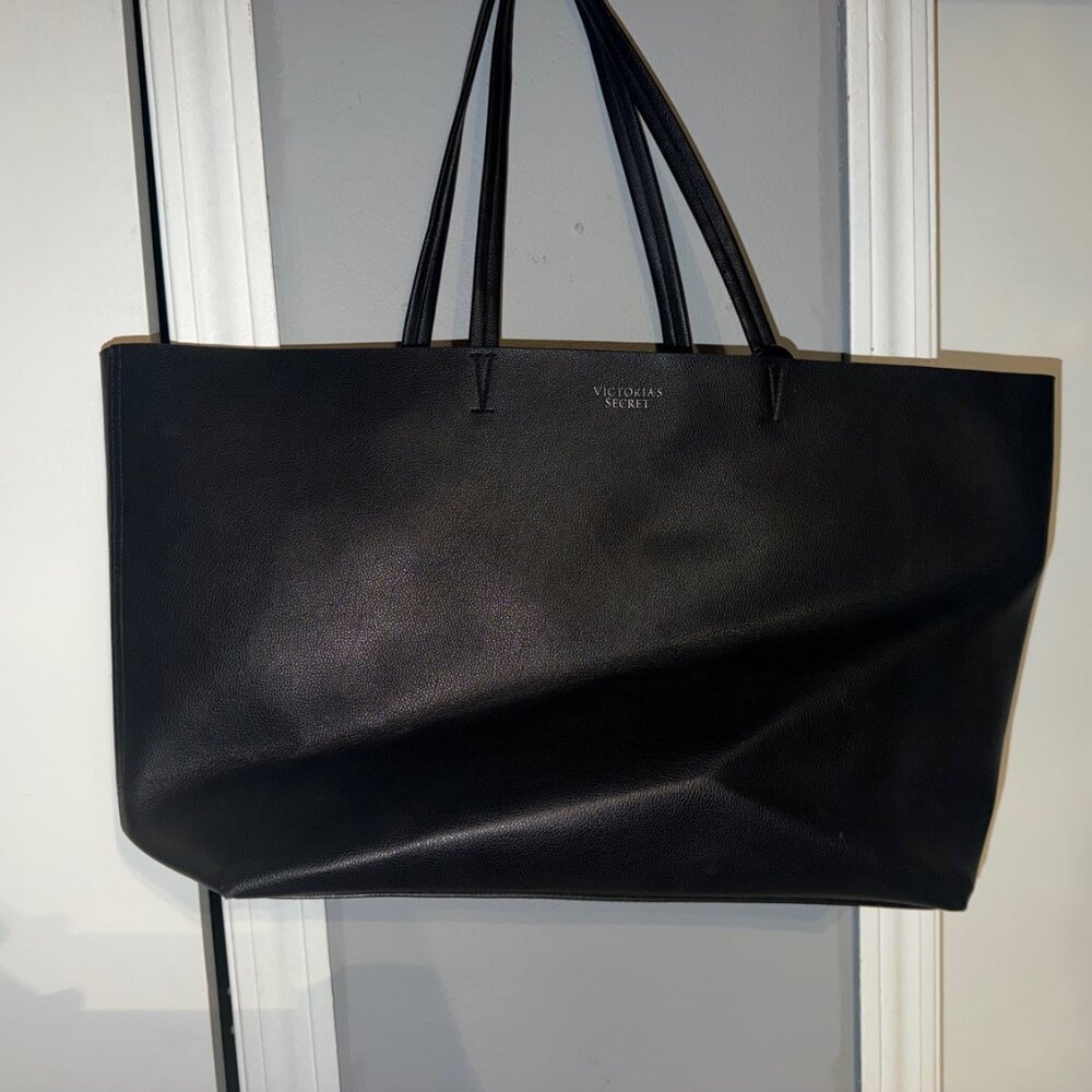 Victoria's Secret Black Faux Leather Large Tote Bag